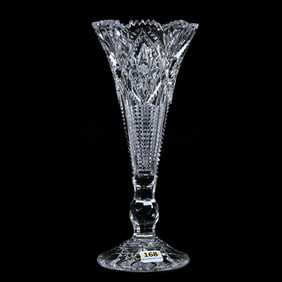 Trumpet Vase, American Brilliant Cut Glass, Unusually Cut Diamond Hobstars With Step Cut Channel,