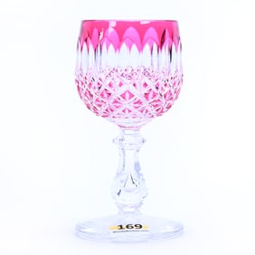 Wine Stem, Brilliant Period Cut Glass, Cranberry Cut To Clear