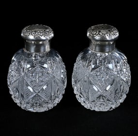 Pair Salt & Pepper Shakers, American Brilliant Cut Glass, By C. F. Monroe