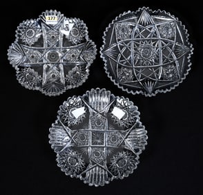 (3) Plates, American Brilliant Cut Glass, All With Different Patterns