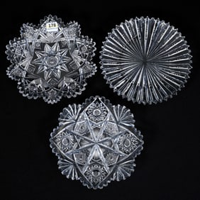 (3) Plates, American Brilliant Cut Glass, All With Different Patterns