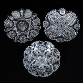 (3) Plates, American Brilliant Cut Glass, All With Different Patterns