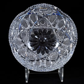 Bowl, American Brilliant Cut Glass, Optic Flower Center With Well Cut Hobstar, Vesica, Nailhead