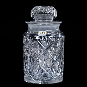 Cigar Humidor, American Brilliant Cut Glass, Hobstar, Cane, Crosshatch, Star And Fan Motif