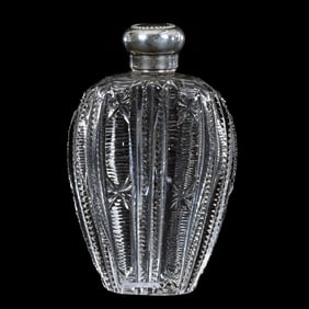 Lady's Flask, American Brilliant Cut Glass, Star Diamond Motif