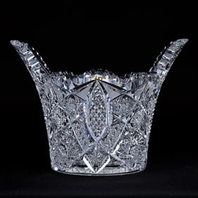 Ice Tub, Tab Handles, American Brilliant Cut Glass, Well Cut Hobstar, Vesica, Nailhead Diamond,