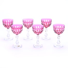 (6) Goblets, Brilliant Period Cut Glass, Cranberry Cut To Clear