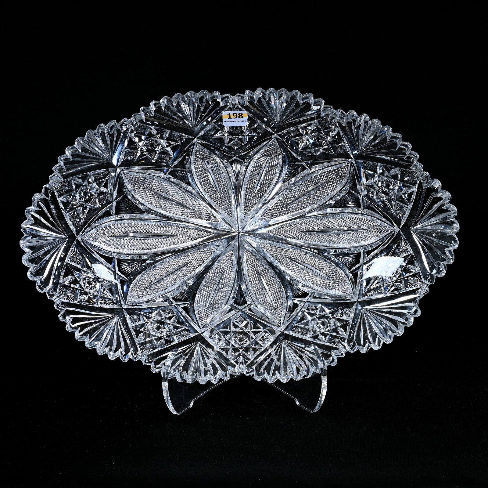 Ice Cream Tray, American Brilliant Cut Glass, Venetian Pattern By Hawkes: Ice Cream Tray, American Brilliant Cut Glass, Venetian Pattern By Hawkes, 15.5" x 10.5", Extra Thick Blank, One Serious Rim Tooth Chip On Back, Georgia Private Collection.