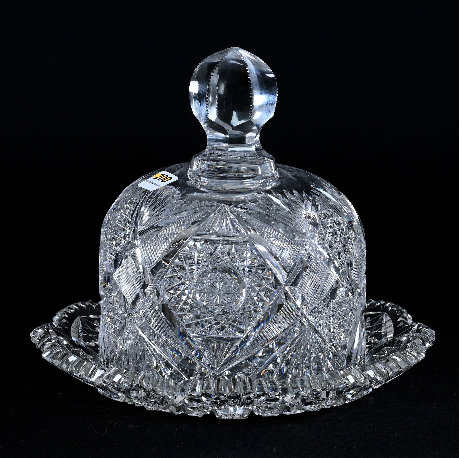 Covered Cheese Dish, American Brilliant Cut Glass, Underplate With Hobstar Motif (1 of 3)