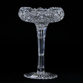 Compote, American Brilliant Cut Glass, Hobstar Cluster, Crosshatch And Fan Motif