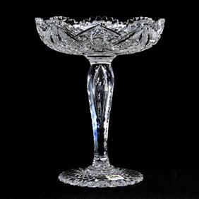 Compote, American Brilliant Cut Glass, Hobstar, Vesica, Nailhead Diamond And Crosshatch Motif
