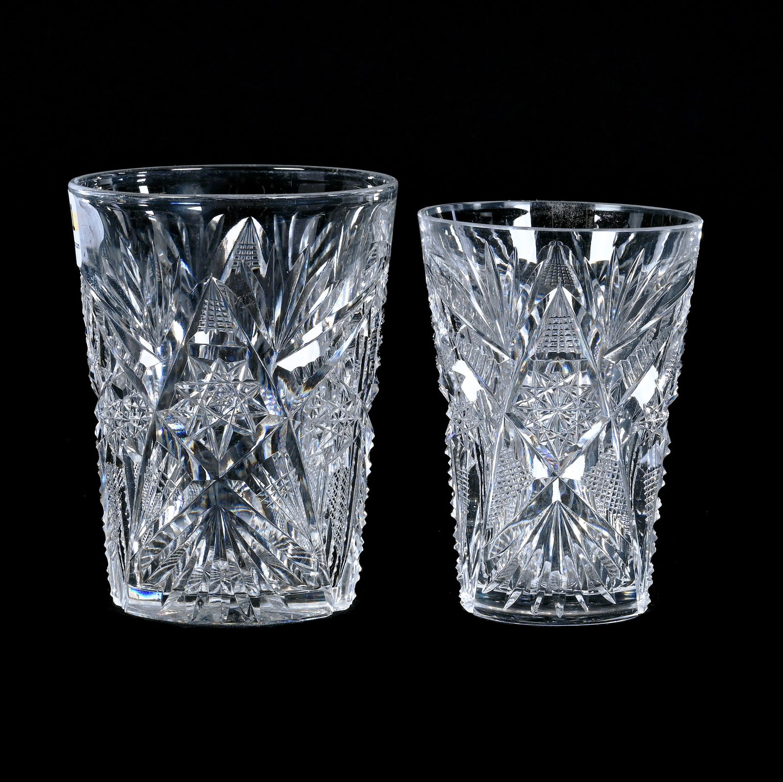 Tumbler And Juice Glass, American Brilliant Cut Glass, Signed Libbey Corona Pattern (1 of 3)
