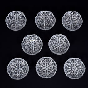 (8) Berry Dishes, American Brilliant Cut Glass, Six Alternating Sections Of Hobstar, Cane And