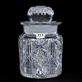 Humidor, American Brilliant Cut Glass, Hobstar, Crosshatch, Prism And Fan Motif