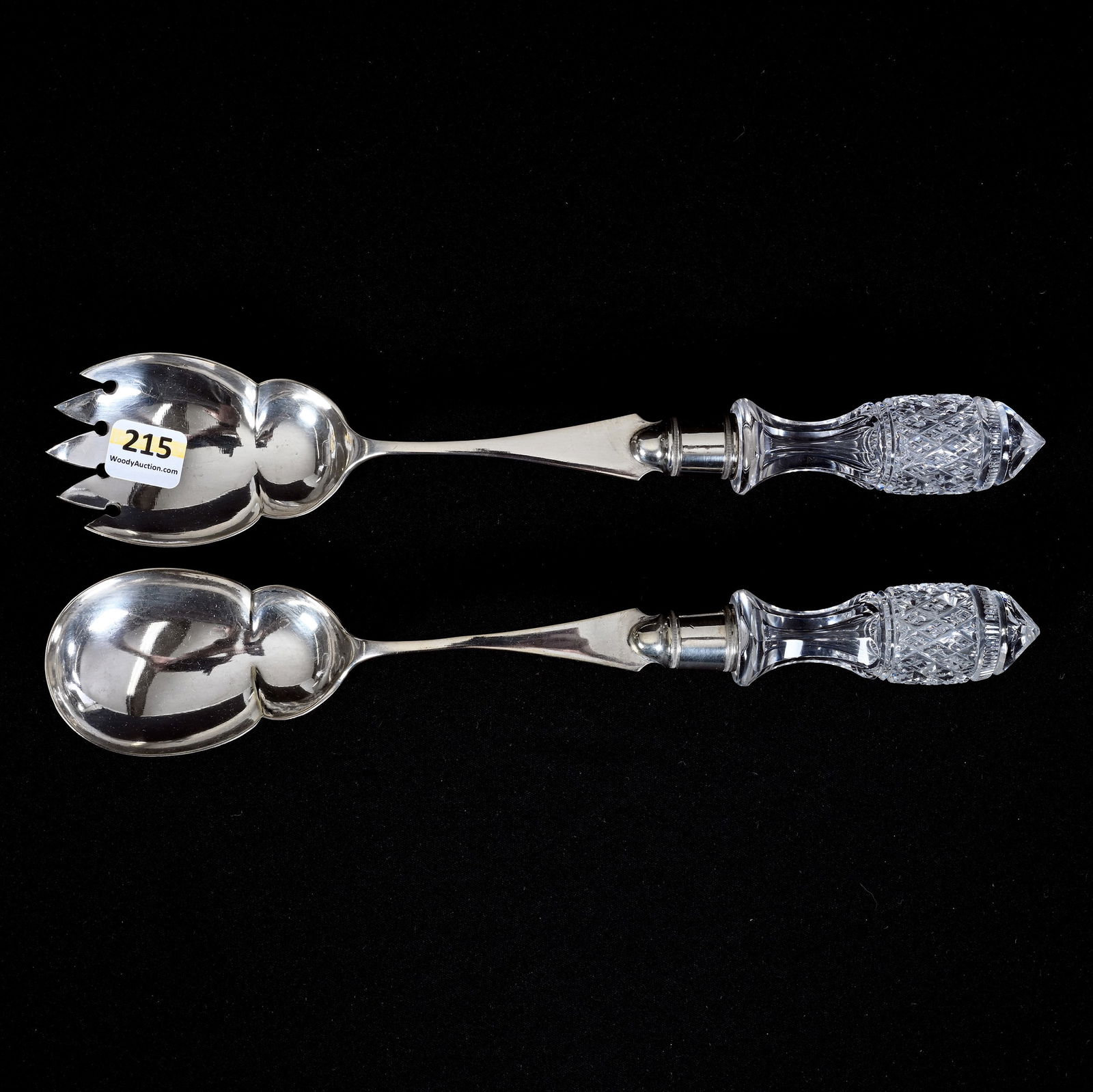 Salad Fork & Spoon, American Brilliant Cut Glass, Silverplate Marked J. G. & Son (1 of 4)