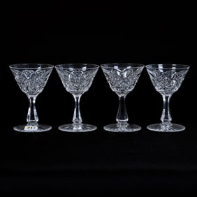 (4) Cocktail Stems, American Brilliant Cut Glass, Gladys Pattern By Hawkes