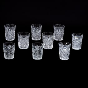 (9) Tumblers, American Brilliant Cut Glass, Four Distinct Patterns