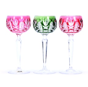 (3) Wine Stems, Cut Glass, Color Cut To Clear