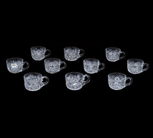 (10) Punch Cups, American Brilliant Cut Glass, Three Distinct Patterns