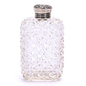 Pocket Flask, American Brilliant Cut Glass, Fully Cut Star And Miter Motif