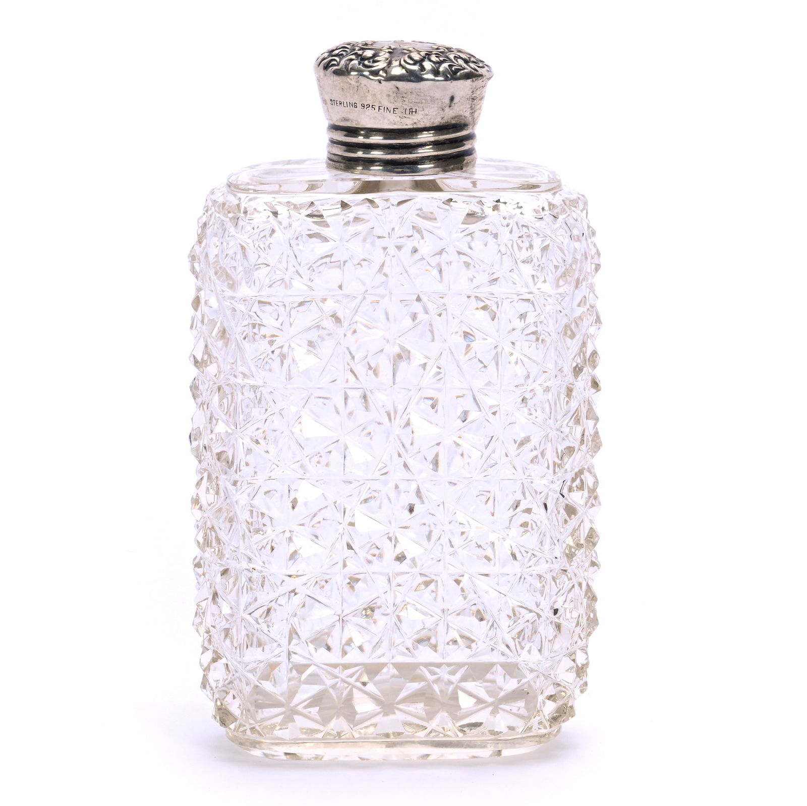 Pocket Flask, American Brilliant Cut Glass, Fully Cut Star And Miter Motif (1 of 5)