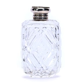 Pocket Flask, American Brilliant Cut Glass, Hobstar, Miter, Bar And Fan Motif