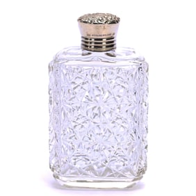 Pocket Flask, American Brilliant Cut Glass, Russian Pattern With Clear Cut Buttons