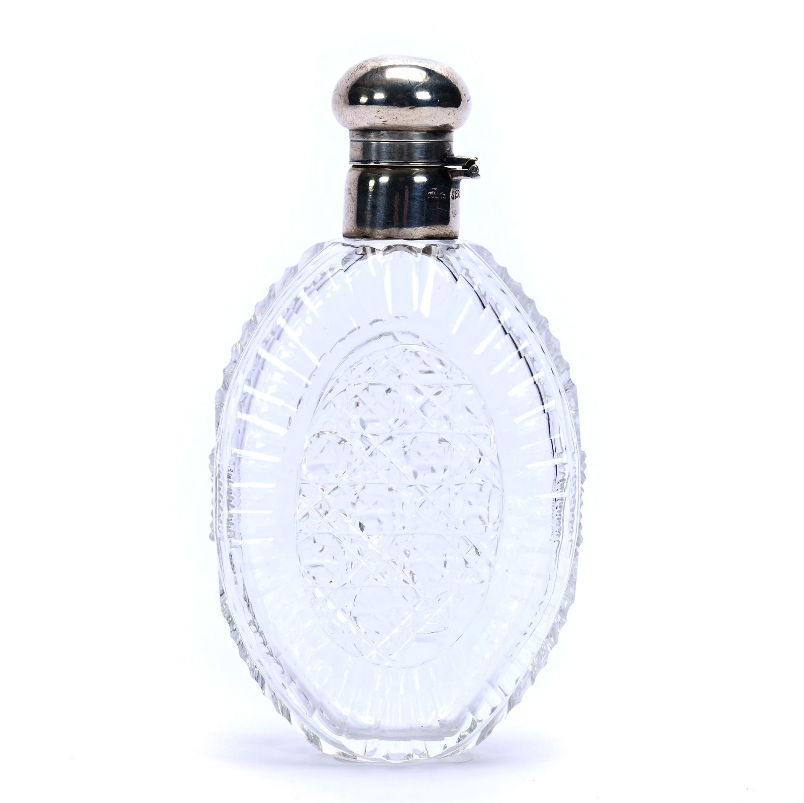 Pocket Flask, American Brilliant Cut Glass, Cane Pattern, Oval Window With Punty Border (1 of 5)