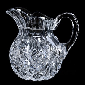 Milk Pitcher, American Brilliant Cut Glass, Marlboro Pattern By Dorflinger