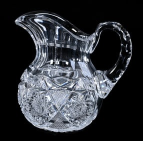Milk Pitcher, American Brilliant Cut Glass, Hobstar, Crosshatch And Fan Motif