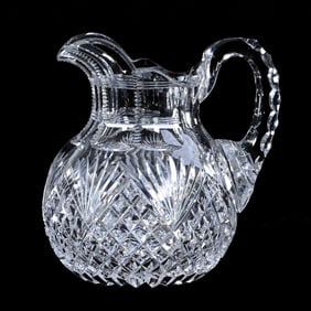 Small Milk Pitcher, American Brilliant Cut Glass, Crosscut Diamond And Fan Motif