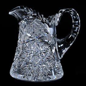 Pitcher, American Brilliant Cut Glass, Flashed Hobstar, Cane, Crosshatch, Hobstar And Fan Motif