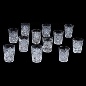 (12) Tumblers, American Brilliant Cut Glass, (5) Matching With Hobstar, Cane And Fan Motif