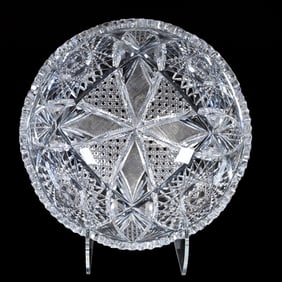 Bowl, American Brilliant Cut Glass, Four Alternating Sections Of Hobstar, Vesica, Cane, Crosshatch &