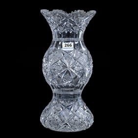 Vase, American Brilliant Cut Glass, Hobstar, Kite, Nailhead Diamond, Crosshatch & Fan Motif