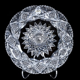 Underplate, American Brilliant Cut Glass, Large Hobstar Center With Kite, Block, Vesica, Star & Fan