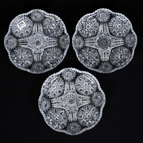 (3) Plates, American Brilliant Cut Glass, Signed Pitkin & Brooks