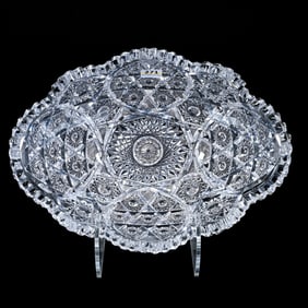 Banana Bowl, American Brilliant Cut Glass, Hobstar Cluster With Hobstar And Crosshatch Highlights