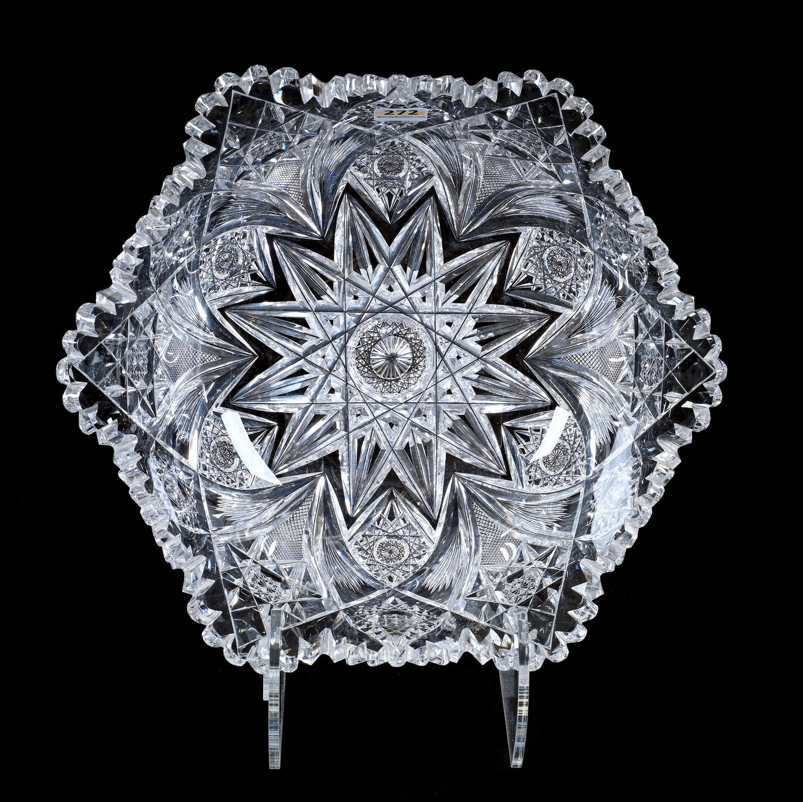 Bowl, Six-Sided, American Brilliant Cut Glass, Signed Hawkes Holland Pattern (1 of 3)