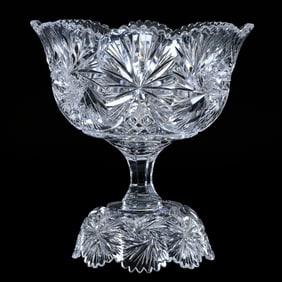 Punch Bowl, Two Part, Cut Glass, Pinwheel, Crosshatch And Fan Motif
