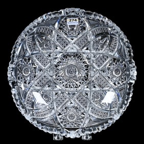 Low Bowl, American Brilliant Cut Glass, Four Alternating Sections Of Hobstar, Arch, Cane, Crosshatch