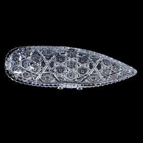 Celery Tray, Boat Shape, American Brilliant Cut Glass, Hobstar Cluster With Hobstar & Crosshatch