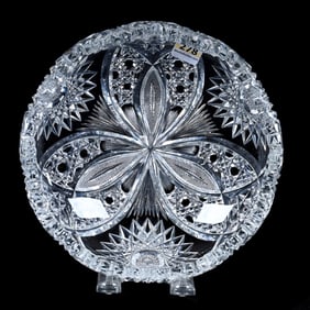 Bowl, Rolled Rim, American Brilliant Cut Glass, Chrysanthemum Pattern By Hawkes