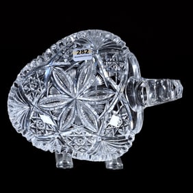 Tri-Corner Nappy, Handled, American Brilliant Cut Glass, Venetian Pattern By Hawkes