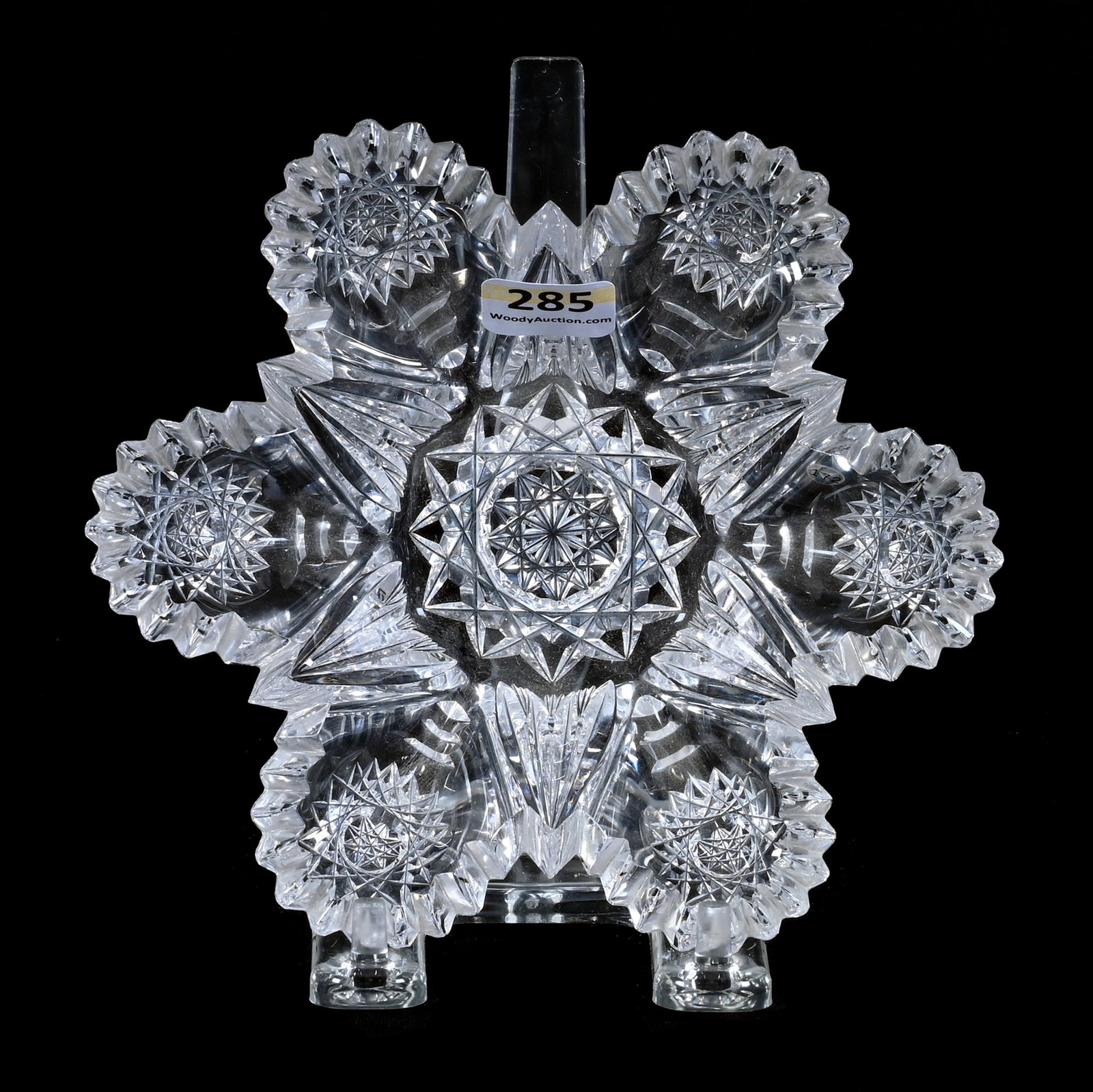 Dish, Blown Mold, American Brilliant Cut Glass, Hobstar And Fan Motif: Dish, Blown Mold, American Brilliant Cut Glass, Hobstar And Fan Motif, 5.75", Attributed To Hawkes, Rim Nicks, Sherri Schott Collection, Kansas.