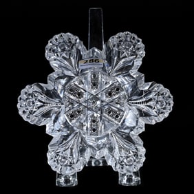 Dish, Blown Mold, American Brilliant Cut Glass, Signed Hawkes, Crossed Cane Center With Hobstar