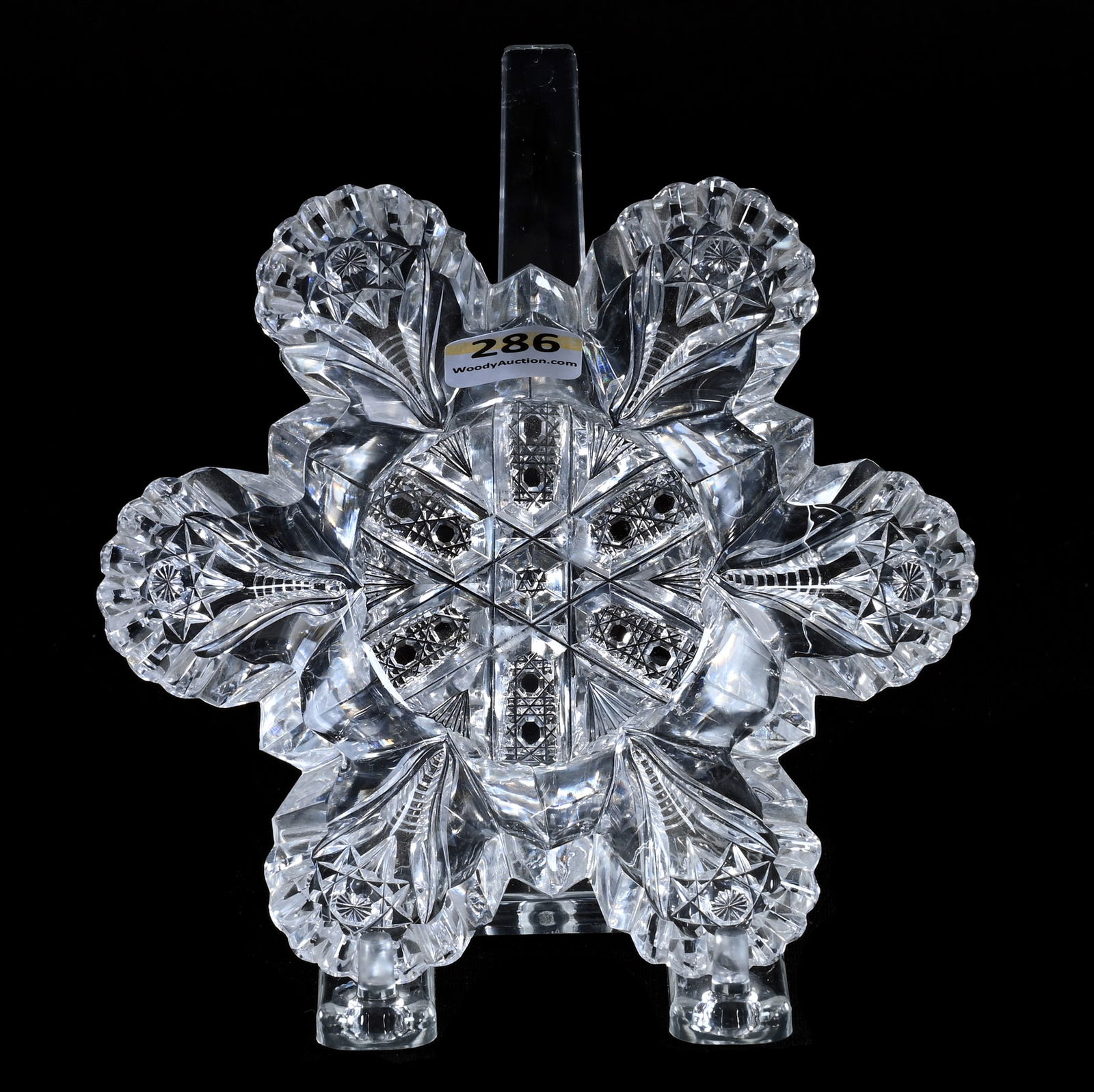 Dish, Blown Mold, American Brilliant Cut Glass, Signed Hawkes, Crossed Cane Center With Hobstar (1 of 3)