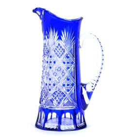 Pitcher, Brilliant Period Cut Glass, Cobalt Blue Cut To Clear