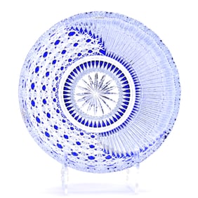 Bowl, Cut Glass, Cobalt Blue Cut To Clear