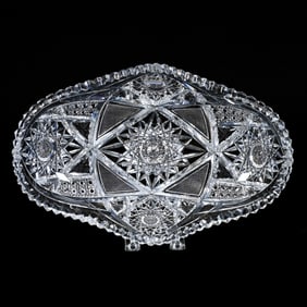 Ice Cream Tray, American Brilliant Cut Glass, Hobstar, Cane, Crosshatch And Star Motif